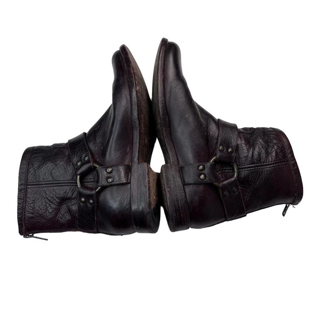Frye Phillip Harness Distressed Dark Brown Leather Moto Ankle Boots Size 6.5 - Picture 6 of 11